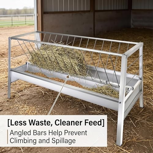 Heavy Duty Metal,77 Gallon Galvanized Dual Livestock Feeding Trough 59 Inch Anti-Waste Feeder for Sheep Goats Cattle Farm