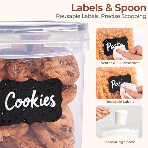 ComSaf Airtight Food Storage Containers with Lids 7size 11Pack, Stackable | Plastic Canister, Flour Sugar Cereal Pasta Rice Oats Coffee Snacks Dry Food, Pantry Kitchen, Label & Scoop, BPA-free, Clear - size: 7 Size-Rectangle