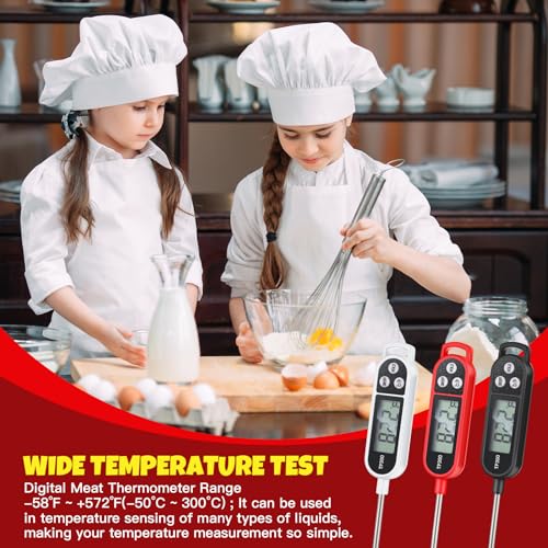 6 Pcs Instant Read Meat Thermometer Long Probe,Black, White, Red | Probe Waterproof Digital Thermometer, For Cooking BBQ Water Milk Liquids, Quick Accurate Food Temperature - color: Black, White, Red
