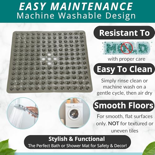 ENKOSI Square Shower Matt Non Slip - 21 x 21 - Shower Floor Mat - Anti Slip Mats for Shower Stall - Shower Bath Mat - Shower Grip Mat (21x21 Clear Grey) - color: Clear Grey