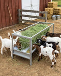 5.5 Ft Long Goat Hay Feeder with Deeper Feeding Pan, 98 Gallon Capacity Livestock Hay Feeder, 2 in 1 Grain & Hay Feeder, Galvanized Steel Grain Holder for Goats, Sheep and Ponies