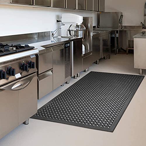 Rubber Floor Door mat Anti-Fatigue Commercial Restaurant Floor Mats 36" x 60" New Heavy Duty Non Slip Rubber Kitchen Drainage Mat Black Bar Floor Mat - size: 60"L x 36"W x 0.4"Th