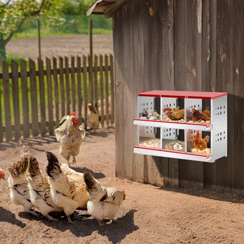 Outvita Chicken Nesting Box, 6 Compartments Roll Away Nesting Boxes, 6 Room Wall Mountable Egg Laying Boxes for Hen, Red - size: 84.0"L x 43.0"W x 60.5"H