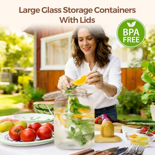 ComSaf Square Glass Jars with Airtight Lid 1.3 Gallon 2 Pack Large Canister | Flour sugar rice, Kombucha pickling, Pantry organization, Bulk storage, Pickling fermenting, Cabinet organization, Snacks - size: 1.3 Gal*2