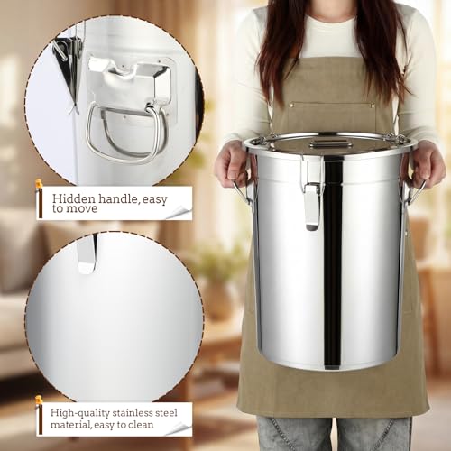 Lounsweer 2 Pack 7 Gal Stainless Steel Dog Food Storage Container with Lid and Locking Clamp 28 L Metal Airtight Container Large Stainless Steel Bucket with Food Scoop for Pet Feed - size: 28 L