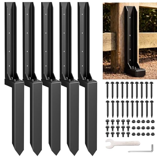 5 Pack Fence Post Repair Kit, Heavy Duty Steel Post Repair Stakes for Broken or Leaning Wooden Fence Posts, Support Brackets for 4x4 and 6x6 Posts