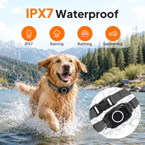 4-in-1 Wireless Dog Fence with Training, Bark Control, Real-Time Pet Status | 3 Training Modes: Beep/Vibration/Static, IPX7 Waterproof, Remote Boundary Collar, Invisible Fence for Small/Medium/Large Dogs