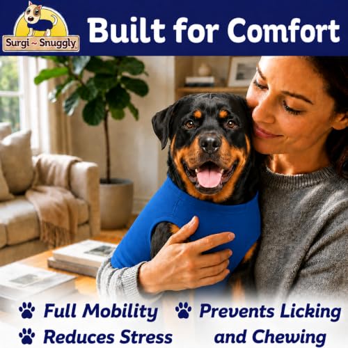 Surgi Snuggly Dog Surgery Recovery Suit, Cone Alternative, Spay/Neuter 2XLS | Dog Recovery Suit for Dogs — Veterinarian-Invented Surgical Suit & Recovery Onesie with Easy Bathroom Access After Surgery - color: Little Boy Blue, size: 2 Extra Large Small(L-