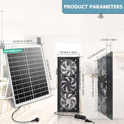 HNRLOY Solar Exhaust Fan,Solar Panel with 3 Ventilation Fans Kit,Solar Powered Fan for Shed,Chicken Coop,Attic & Greenhouse Intake or Exhaust Air,3500RPM, 15FT Cord,IP67 Waterproof - size: 3 Solar Fan Kit