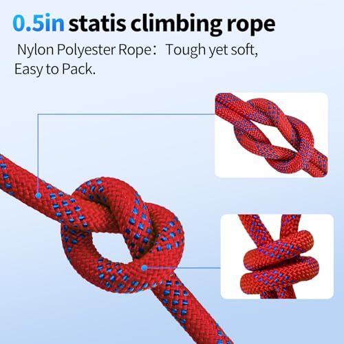 100Ft 1/2 Inch Heavy Duty Climbing Rope,Arborist Rope for Tree Pulling (Red) - size: 100ft-Red-1/2