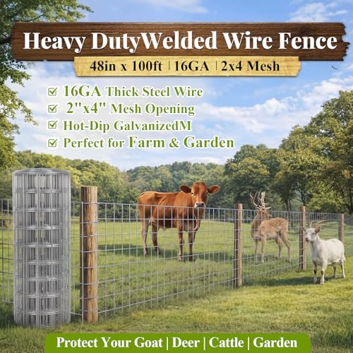 Gisafai Wire Fencing 16 GA 2x4 Inch Mesh Roll, 48in X 100 ft, Silver | Metal Chicken Wire Fence, Hardware Cloth Wire Roll, Cage Wire for Garden Vegetables Animals - color: Silver, size: 48in X 100 ft