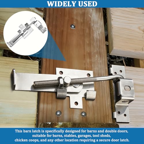 Barn Door Jamb Latch with Hook -7 Inch, Zinc Construction | Secure Sliding Door Lock for Barn and Bi-Parting Doors, Silvery Heavy Duty Barn Door Latch