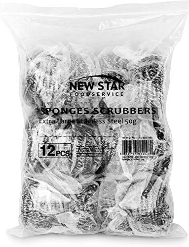 New Star Foodservice Extra Large (50 Grams) Stainless Steel Sponges Scrubbers, Set of 12
