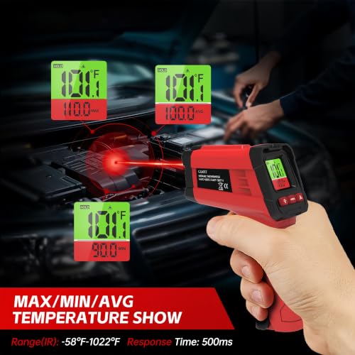 Infrared Thermometer Gun, Digital Laser Temperature Gun -58°F to 1022°F, Adjustable Emissivity, LCD Backlight, MAX/MIN Display, Non-Contact Thermometer for Pizza Oven, BBQ, HVAC, Griddle - color: Red