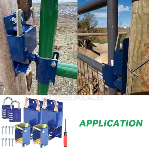 [Upgraded] 2 Pack Blue S16100100 Two Way Lockable Gate Latch | Include Hardware Kit, 4-digit Combination Lock and Philips Screwdriver for Metal Gates with 1-5/8" to 2" Diameter Round Tubes - size: 2xLockable Gate Latch for 1-5/8" to 2" Tubes