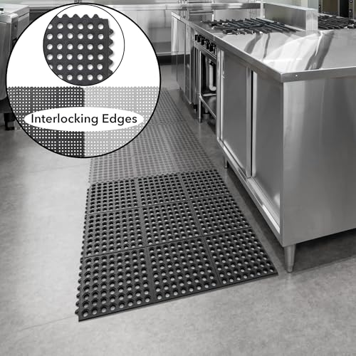 GRIDMANN Rubber Interlocking Floor Mat, 36" x 36" Non-Slip Anti-Fatigue Drainage Mat for Restaurants, Commercial Kitchens, Bar Floors, Black - size: 36"L x 36"W x 0.5"Th