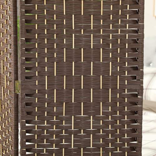 HOMCOM 4 Panel Room Divider 6 Ft Privacy Screen Hand-Woven Brown | Folding PP Wall Partition, Pine Wood Frame, Freestanding Room Separator, Bedroom Home Office, No Assembly - color: Brown, size: 4 Panel