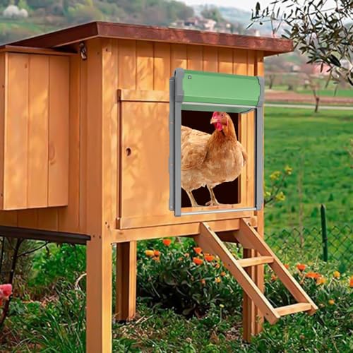 Automatic Chicken Coop Door Solar Powered, Auto Chicken Door Opener with Timer & Light Sensor, Aluminum Alloy Chicken Door with Remote Control & 4 Modes, Intelligent Obstacle Sensors, IP67