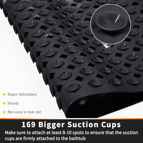 Yimobra Square Shower Mat Non Slip, Super Strong Suction Cups, 21"X21" Bath Tub Mat with Drain Holes, Machine Washable Fast Draining Bath Mats, Bathroom Essentials,Black - color: Black, size: 21 X 21 Inch