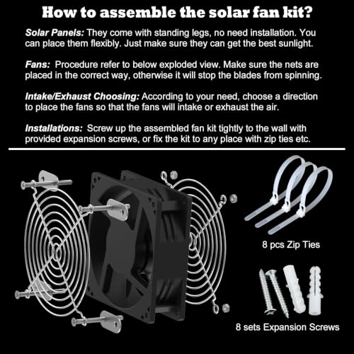 Powerful Solar Exhaust Fans, with Dual Install-Free 30W Solar Panels, Cloudy Days Working, Waterproof Solar Powered Cooling Fan for Ventilation in Greenhouse, Pet House, Chicken Coop, Garage