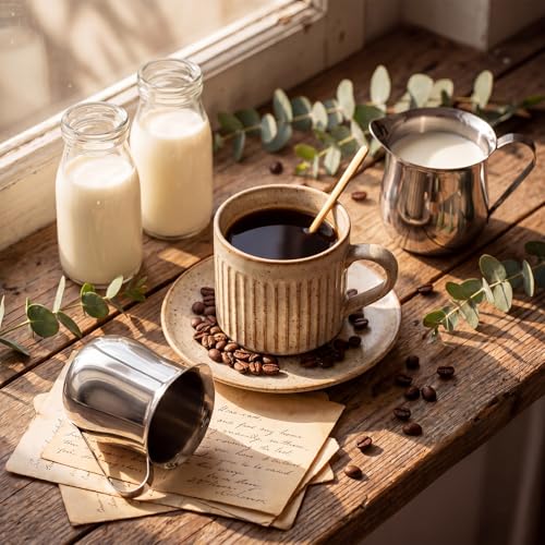 Honeydak 6 Pcs Stainless Steel Bell Creamers Pitcher Mini Cup Container Espresso Shot Frothing for Serving Milk Coffee Cream for Restaurant Cafes Home (8 oz) - size: 8 oz