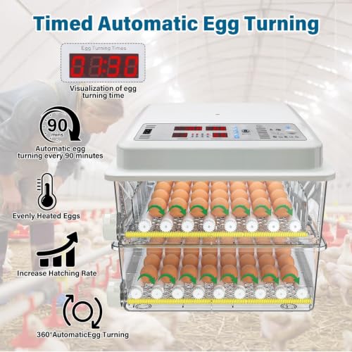 120 Egg incubators for Hatching Eggs with Automatic Turning & 5 Modes | Egg incubator with temperature control, incubation day tracking, smarts egg turning system and multi-poultry support - color: 120 Egg White