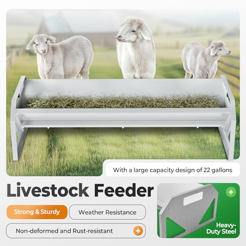 Livestock Feeding Trough 22 Gallon Capacity 45" Hay Feeder Heavy | Duty Livestock Trough for Horse Sheep Cattle Hog V-Shaped Farm Sheds Pen Water Feeder Trough Powder Coated Silvery Steel - color: Silvery
