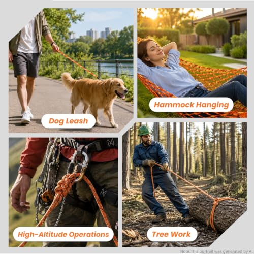 RIOOP Double Braid Polyester Rope, 1/2 in x 100 ft Heavy Duty Bull Rope | 48 Strands, 5290lbs Breaking Strength, for Tree Work, Camping, Hiking, Swing, Sailing and Indoor Outdoor Use, Orange - size: 1/2in x 100ft, style: Orange