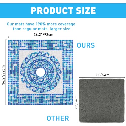 Square Shower Mat Non Slip: 36 x 36 Inch Extra Large Shower Mats with Drain Hole in Middle - PVC Loofah Anti Slip Shower Floor Matt for Inside Shower - color: Blue Mosaic, size: 36" x 36" (Square)