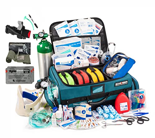 Scherber Fully-Stocked Premium First Responder Bag | HSA/FSA Approved | Large Pro EMT/EMS Trauma, Bleeding & Oxygen Medical Kit | CAT Tourniquet, HyFin Chest Seal & 250+ First Aid Supplies (Blue) - color: Blue