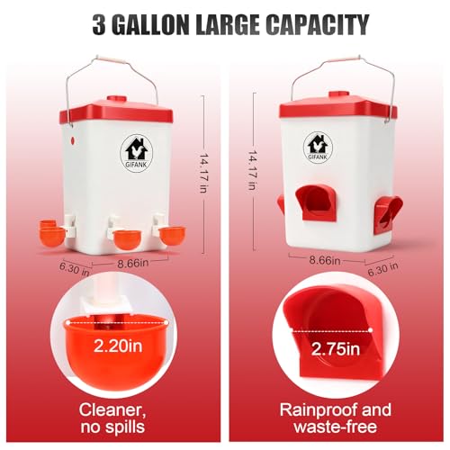 Chicken Automatic Feeder and Waterer Set,Chicken Water Feeder | 3 Gallon,Hanging Chicken Feeder and Waterer Set,with Nipples and Feeding Ports No Waste,Poultry Leg Band