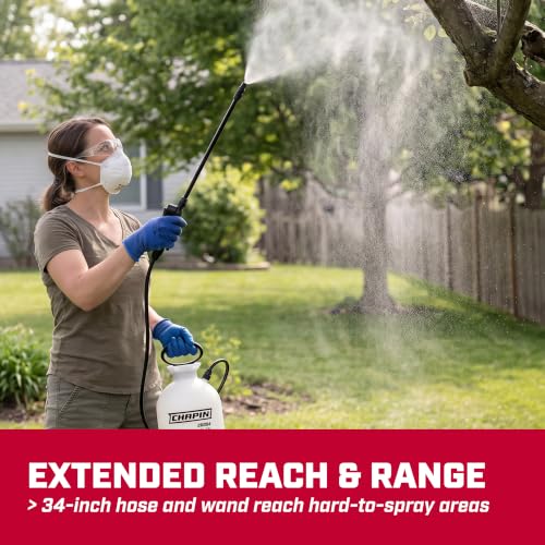 CHAPIN 1-Gallon Pump Sprayer, Easy Use for Home & Garden | Durable lightweight tank; ideal for weed control, plant care and cleaning with adjustable nozzle, long hose and easy pump - size: 1 Gallon Sprayer