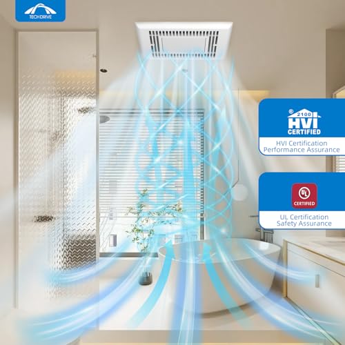 Tech Drive Bathroom Fan with light,Very-Quiet 70 CFM, 2.0 Sone,3 Inch Duct | 600LM 4000K LED light, Ceiling Mounted Ventilation Fan,Easy to Install for Bathrooms Up to 75 Sq. Ft - size: 70CFM with LED Light
