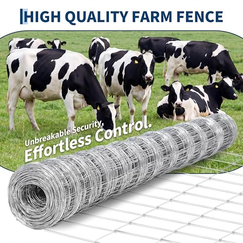 Farm Fence 6FT x 262FT, 12GA Livestock Fence, Goat Fence, Galvanized Cattle Fence, Heavy Zinc Coating Wire Fencing, for Goat Deer Yard Livestock Animals Protection - size: 6ft x 262ft