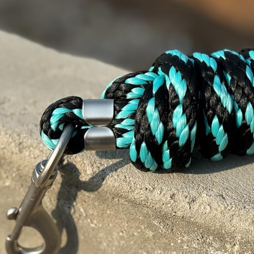 Horse Poly Lead Rope with Heavy Duty Bolt Snap, Braided Rope for Horse and Livestock (Light Blue/Black) - color: Light Blue/Black