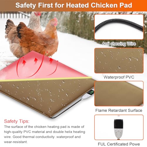 Chicken Heating Pad Chick Brooder Pad Poultry Heated Mat Adjustable Digital Thermostat Brood Heater Warming Blanket with Timer Anti Bite Wire Warmer Bed for Small Animal Pet 15.7 x 23.6 inch