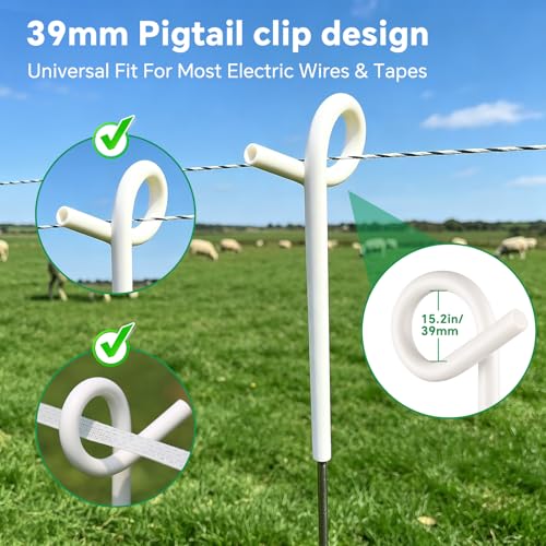 41 Inches Systems Pig Tail Step-in Fence Post,Electric Fencing Post,Stainless Steel for Fence for Garden and Livestock, Easy to Install and Move, White - color: White