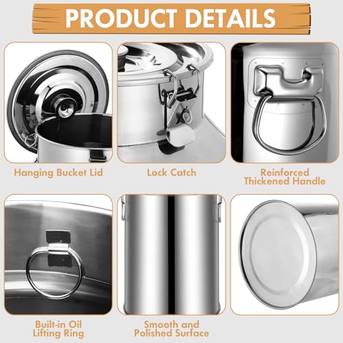 FillTouch 2 Pcs Stainless Steel Milk Can 35L/ 9.25 Gallon Heavy Duty Metal Milk Dispenser Container Pail Water Jug with Locking Sealed Lid Food Wine Oil Storage Container for Home Farm Kitchen - size: 35l