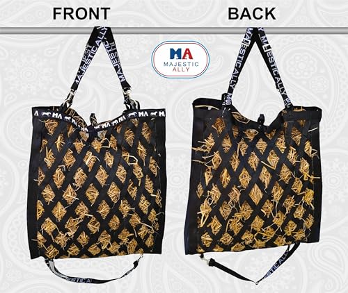 Majestic Ally Double Side Open Slow Feeder Hay Bag - Diamond shaped Obliquely Placed Webbing (Black) - color: Black