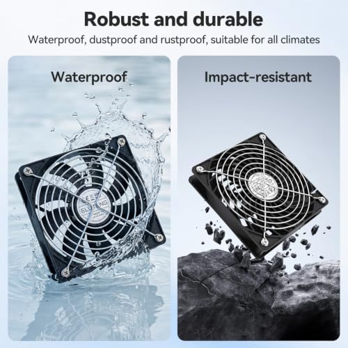 ELUTENG Solar Powered Fan 5 Inch 15W Max 3000 RPM Waterproof Dual Solar Exhaust Fans with 10ft DC Cable and Installation Kits Chicken Coop Ventilator for Greenhouse, Shed, Pet House, Outdoors