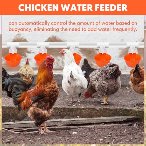 LemonRoad 30 Set Automatic Chicken Waterer Cups with 1/2" PVC Tee Fitting Chicken Drinking Bowl, Poultry Drinker Mounting Hole Opener,Water Dispenser Feeder for Duck, Goose, Turkey, Pigeon(Orange) - color: Orange