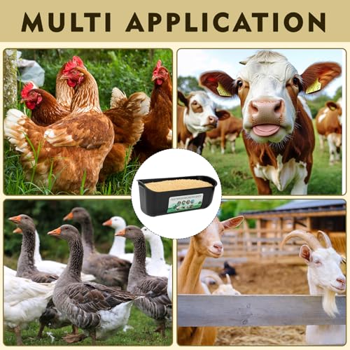 6 Pack Fence Feed Feeder 4.5 Quart Hanging Chicken Feeder Trough with Brush & Scoop Black Goat Hanging Fence Feeders Feeder with Hooks Screws & Zip Tie for Livestock Feeding Container Goats Supplies - color: Black, size: 6 Pack