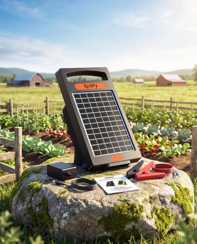 Solar Fence Charger, 0.32J, 20-Mile Coverage for Gardens, Deer | Dual solar and AC power keeps your fence running in changing weather and remote locations