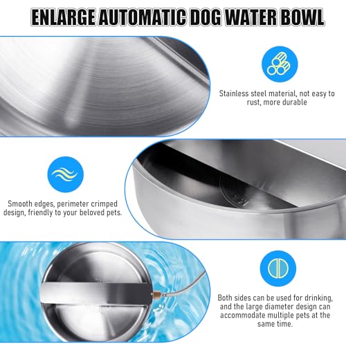 Automatic Dog Water Bowl Dispenser Large Breed| Auto Fill| High Capacity | Stainless Steel Dog Waterer with Float Valve Self Filling Auto Water Bowl for Outdoor Large Dogs Cats Chicken Livestock