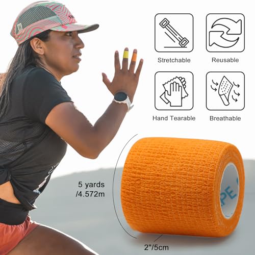 OK TAPE Self Adherent Cohesive Bandages Wrap 24Packs 2" x 5 Yards | Non-Woven Self Adhesive Athletic Sports Wrap Tape Vet Wrap Bandages Tape for Thumb Finger Wrist Ankle (Mix) - color: Mix, size: 2 In x 5 Yards