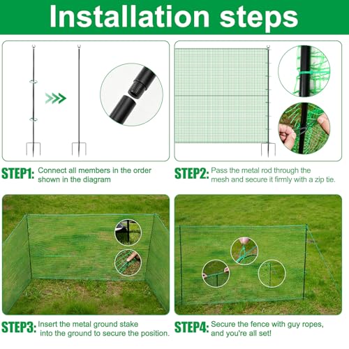 40IN×50FT Temporary Fence with Posts, Garden Animal Barrier with Metal Stake, Zip Ties,Windbreak Rope,Portable Temporary Fencing for Dogs Outdoors for Garden Backyard Outdoor Animal Protect