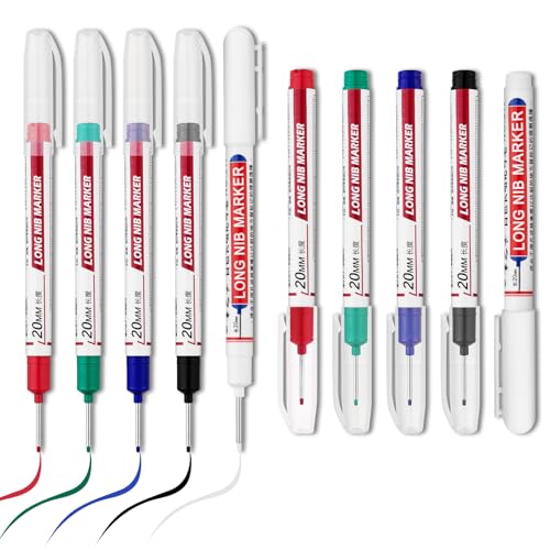 10 PCS Long Head Deep Hole Marker Pens,20mm Long Nib Marker, Longs Nose Markers, Waterproof Construction Markers Marking Tool,Permanent Markers Carpenter Ink marker Pens,Metal marking Pens - color: 10PCS-20MM-Red/Blue/Green/Black/White