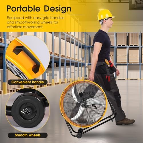 Xcity 24 Inch Heavy Duty Drum Fan, High Velocity 8700 CFM Industrial Air Circulator, 3-Speed & 360° Adjustable Tilt, Powerful Cooling for Warehouse, Commercial, Factory, Garage & Workshop - size: Drum Fan 24" Metal
