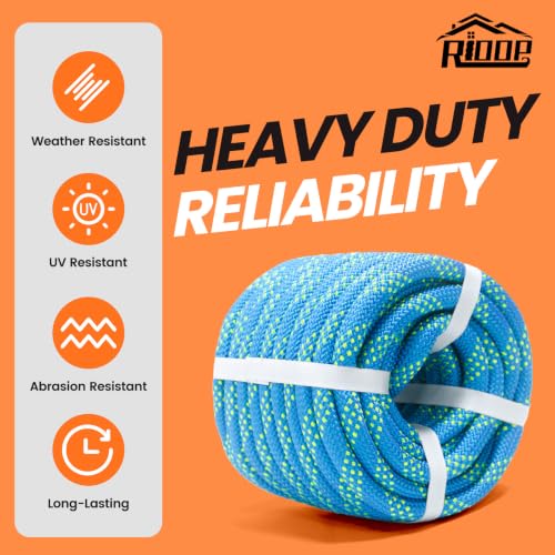RIOOP Double Braid Polyester Rope, 1/2 in x 50 ft Heavy Duty Bull Rope | 48 Strands, 5290lbs Breaking Strength, for Tree Work, Camping, Hiking, Swing, Sailing and Indoor Outdoor Use, Blue - size: 1/2in x 50ft, style: Blue