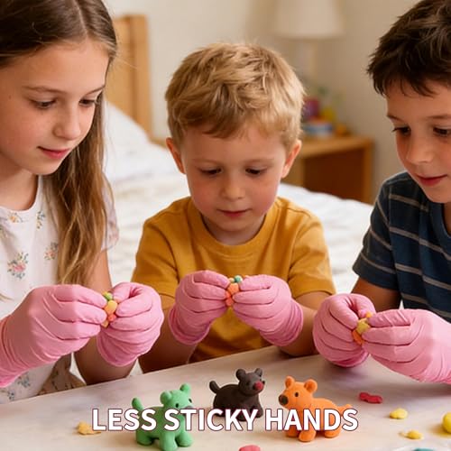 XXS Kids Nitrile Gloves, Latex & Powder Free, 4 Mil, 50 Pairs | XXS Fits Ages 3-8, Food-Grade Material, Waterproof, Textured Grip, Crafts, Painting, Cooking, Science, Messy Play - color: Pink